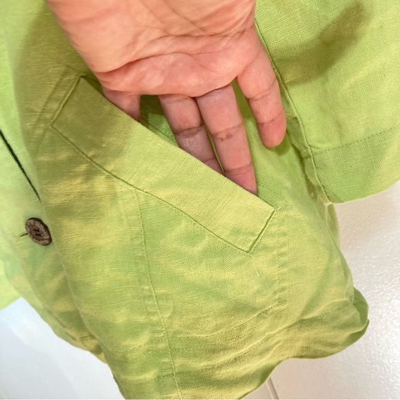 CHICOS Blazer Jacket Linen Highlighter Neon Green Lightweight Womens Extra Large - Picture 8 of 13
